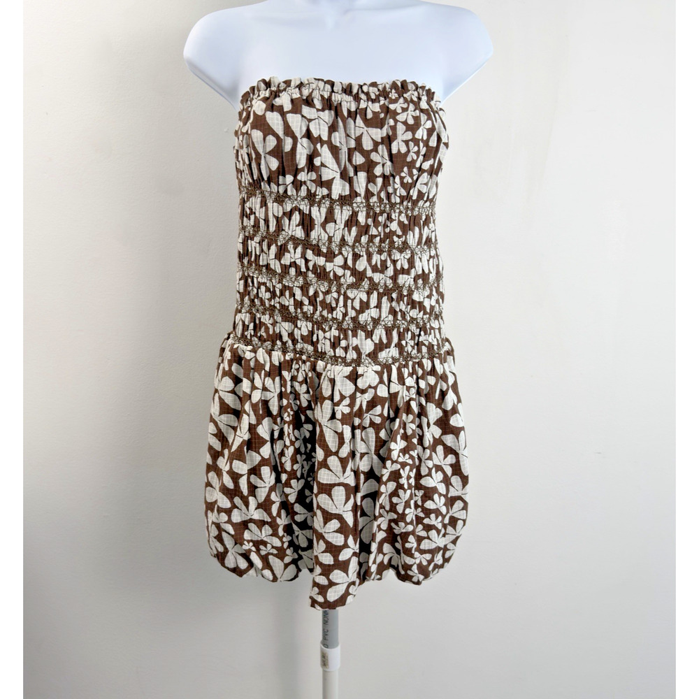 NWOT FREE PEOPLE Beautiful Floral Bubble Mini Dresss Smocked Strapless Sz Small